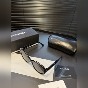 CHANEL Black Acetate CC Butterfly Sunglasses